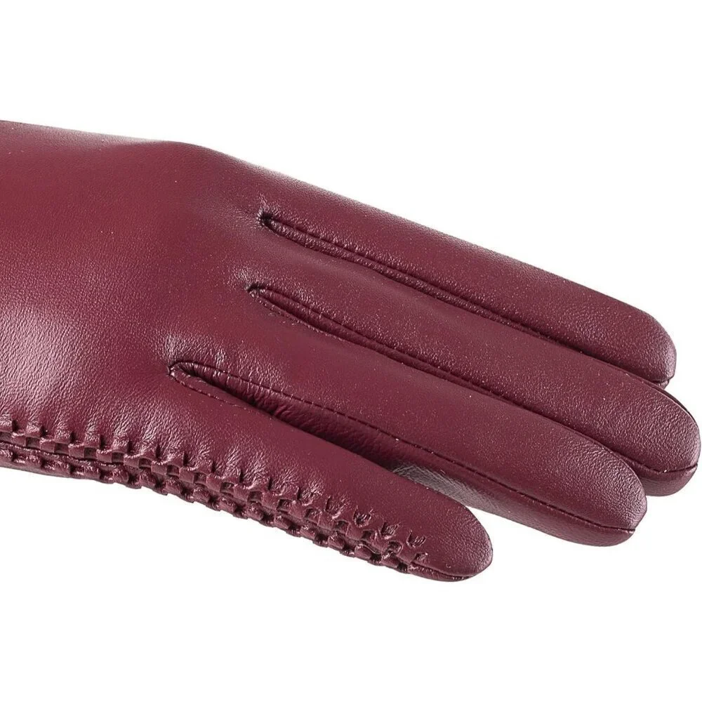 Women's Genuine Sheepskin Leather Gloves Winter Warm  Driving Dress Gloves Red